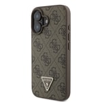Apple iPhone 16 Kılıf Guess Orjinal Lisanslı M-safe Şarj Özellikli PU Deri 4G Desenli Taşlı Üçgen Logolu Kapak