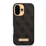 Apple iPhone 16 Kılıf Guess Orjinal Lisanslı M-safe Şarj Özellikli PU 4G Desenli Metal Plaka Klasik Logolu Kapak