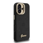 Apple iPhone 16 Kılıf Guess Orjinal Lisanslı M-safe Şarj Özellikli Sıcak Baskılı Yazı Logolu Kamera Standlı PU Deri Peony Kapak