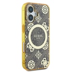 Apple iPhone 16 Kılıf Guess Orjinal Lisanslı M-safe Şarj Özellikli 4G Desenli IML Yazı Logolu Peony Kapak