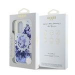 Apple iPhone 16 Kılıf Guess Orjinal Lisanslı M-safe Şarj Özellikli Sıvılı Simli Çiçek Desenli Kapak