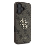 Apple iPhone 16 Kılıf Guess Orjinal Lisanslı PU Deri 4G Desenli Metal Büyük 4G ve Yazı Logolu Kapak