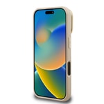 Apple iPhone 16 Kılıf Guess Orjinal Lisanslı M-safe Şarj Özellikli Sıcak Baskılı Yazı Logolu Kamera Standlı PU Deri Peony Kapak