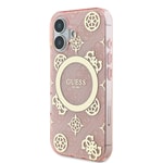 Apple iPhone 16 Kılıf Guess Orjinal Lisanslı M-safe Şarj Özellikli 4G Desenli IML Yazı Logolu Peony Kapak