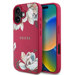 Apple iPhone 16 Kılıf Guess Orjinal Lisanslı M-safe Şarj Özellikli Taneli Çiçek Tasarımlı Metal Yazı Logolu Kapak