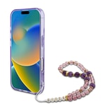 Apple iPhone 16 Kılıf Guess Orjinal Lisanslı M-safe Şarj Özellikli IML Baskılı Çiçek İnci Bileklikli Kapak