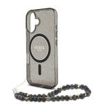 Apple iPhone 16 Kılıf Guess Orjinal Lisanslı M-safe Şarj Özellikli Simli Silikon İnci Bileklikli Kapak