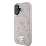 Apple iPhone 16 Kılıf Guess Orjinal Lisanslı M-safe Şarj Özellikli PU Üçgen Logo 4G Desenli Kapak