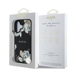 Apple iPhone 16 Kılıf Guess Orjinal Lisanslı M-safe Şarj Özellikli Taneli Çiçek Tasarımlı Metal Yazı Logolu Kapak