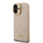 Apple iPhone 16 Kılıf Guess Orjinal Lisanslı M-safe Şarj Özellikli Sıcak Baskılı Yazı Logolu Kamera Standlı PU Deri Peony Kapak