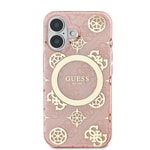 Apple iPhone 16 Kılıf Guess Orjinal Lisanslı M-safe Şarj Özellikli 4G Desenli IML Yazı Logolu Peony Kapak