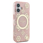 Apple iPhone 16 Kılıf Guess Orjinal Lisanslı M-safe Şarj Özellikli 4G Desenli IML Yazı Logolu Peony Kapak