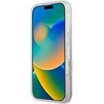 Apple iPhone 16 Kılıf Guess Orjinal Lisanslı M-safe Şarj Özellikli Sıvılı Simli Çiçek Desenli Kapak