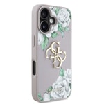 Apple iPhone 16 Kılıf Guess Orjinal Lisanslı Gül Baskılı Büyük Metal Logo Dizaynlı Kapak