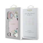 Apple iPhone 16 Kılıf Guess Orjinal Lisanslı M-safe Şarj Özellikli Taneli Çiçek Tasarımlı Metal Yazı Logolu Kapak