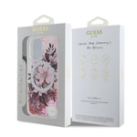 Apple iPhone 16 Kılıf Guess Orjinal Lisanslı M-safe Şarj Özellikli Sıvılı Simli Çiçek Desenli Kapak