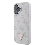 Apple iPhone 16 Kılıf Guess Orjinal Lisanslı PU Deri Taşlı Üçgen Logo 4G Desenli Strass Kapak