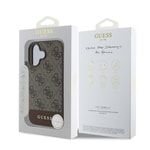 Apple iPhone 16 Kılıf Guess Orjinal Lisanslı M-safe Şarj Özellikli PU Deri Şerit Logo Dizaynlı Kapak