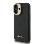 Apple iPhone 16 Kılıf Guess Orjinal Lisanslı M-safe Şarj Özellikli Sıcak Baskılı Yazı Logolu Kamera Standlı PU Deri Peony Kapak