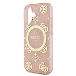 Apple iPhone 16 Kılıf Guess Orjinal Lisanslı M-safe Şarj Özellikli 4G Desenli IML Yazı Logolu Peony Kapak