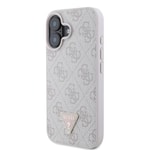 Apple iPhone 16 Kılıf Guess Orjinal Lisanslı M-safe Şarj Özellikli PU Deri 4G Desenli Taşlı Üçgen Logolu Kapak