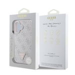 Apple iPhone 16 Kılıf Guess Orjinal Lisanslı M-safe Şarj Özellikli PU Deri 4G Desenli Taşlı Üçgen Logolu Kapak