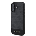 Apple iPhone 16 Kılıf Guess Orjinal Lisanslı M-safe Şarj Özellikli PU Deri Şerit Logo Dizaynlı Kapak