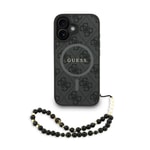 Apple iPhone 16 Kılıf Guess Orjinal Lisanslı M-safe Şarj Özellikli PU Deri Bilek Askı İpli Yazı Logolu Kapak