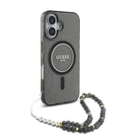 Apple iPhone 16 Kılıf Guess Orjinal Lisanslı M-safe Şarj Özellikli Simli Silikon İnci Bileklikli Kapak