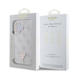Apple iPhone 16 Kılıf Guess Orjinal Lisanslı PU Deri Taşlı Üçgen Logo 4G Desenli Strass Kapak
