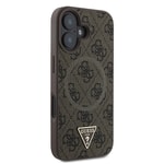 Apple iPhone 16 Kılıf Guess Orjinal Lisanslı M-safe Şarj Özellikli PU Üçgen Logo 4G Desenli Kapak