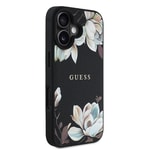 Apple iPhone 16 Kılıf Guess Orjinal Lisanslı M-safe Şarj Özellikli Taneli Çiçek Tasarımlı Metal Yazı Logolu Kapak