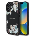 Apple iPhone 16 Kılıf Guess Orjinal Lisanslı M-safe Şarj Özellikli Taneli Çiçek Tasarımlı Metal Yazı Logolu Kapak