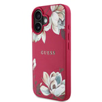 Apple iPhone 16 Kılıf Guess Orjinal Lisanslı M-safe Şarj Özellikli Taneli Çiçek Tasarımlı Metal Yazı Logolu Kapak