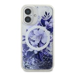Apple iPhone 16 Kılıf Guess Orjinal Lisanslı M-safe Şarj Özellikli Sıvılı Simli Çiçek Desenli Kapak