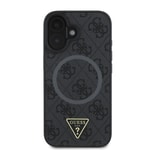Apple iPhone 16 Kılıf Guess Orjinal Lisanslı M-safe Şarj Özellikli PU Üçgen Logo 4G Desenli Kapak