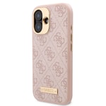 Apple iPhone 16 Kılıf Guess Orjinal Lisanslı M-safe Şarj Özellikli PU 4G Desenli Metal Plaka Klasik Logolu Kapak