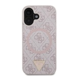 Apple iPhone 16 Kılıf Guess Orjinal Lisanslı M-safe Şarj Özellikli PU Üçgen Logo 4G Desenli Kapak