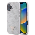 Apple iPhone 16 Kılıf Guess Orjinal Lisanslı PU Deri Taşlı Üçgen Logo 4G Desenli Strass Kapak