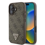 Apple iPhone 16 Kılıf Guess Orjinal Lisanslı PU Deri Taşlı Üçgen Logo 4G Desenli Strass Kapak