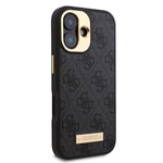 Apple iPhone 16 Kılıf Guess Orjinal Lisanslı M-safe Şarj Özellikli PU 4G Desenli Metal Plaka Klasik Logolu Kapak