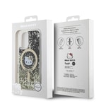 Apple iPhone 16 Kılıf Hello Kitty Orjinal Lisanslı M-safe Şarj Özellikli IML Baskı Kitty Head Logolu Sıvılı Simli Altın Ateşi Kapak