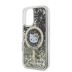 Apple iPhone 16 Kılıf Hello Kitty Orjinal Lisanslı M-safe Şarj Özellikli IML Baskı Kitty Head Logolu Sıvılı Simli Altın Ateşi Kapak