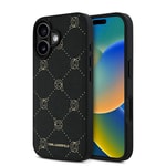 Apple iPhone 16 Kılıf Karl Lagerfeld Orjinal Lisanslı M-safe Şarj Özellikli PU Deri Karl Heads Desenli Klasik Logolu Kapak