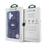 Apple iPhone 16 Kılıf Lacoste Orjinal Lisanslı M-safe Şarj Özellikli IML Baskılı Gümüş Timsah Logolu Monogram Kapak