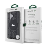 Apple iPhone 16 Kılıf Lacoste Orjinal Lisanslı M-safe Şarj Özellikli IML Baskılı Gümüş Timsah Logolu Monogram Kapak