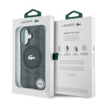 Apple iPhone 16 Kılıf Lacoste Orjinal Lisanslı M-safe Şarj Özellikli IML Baskılı Gümüş Timsah Logolu Monogram Kapak
