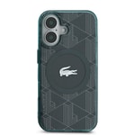 Apple iPhone 16 Kılıf Lacoste Orjinal Lisanslı M-safe Şarj Özellikli IML Baskılı Gümüş Timsah Logolu Monogram Kapak