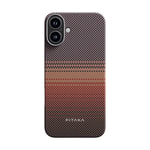 Apple iPhone 16 Kılıf M-safe Şarj Özellikli Aramid Fiber Pitaka Tactile Woven Sunset-Moonrise Serisi Sunset Kapak
