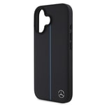 Apple iPhone 16 Kılıf Mercedes Benz Orjinal Lisanslı M-safe Şarj Özellikli Metal Yıldız Logolu Mavi Çizgili Deri Kapak